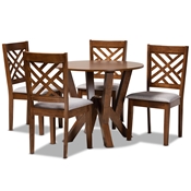 Baxton Studio Elise Modern and Contemporary Grey Fabric Upholstered and Walnut Brown Finished Wood 5-Piece Dining Set